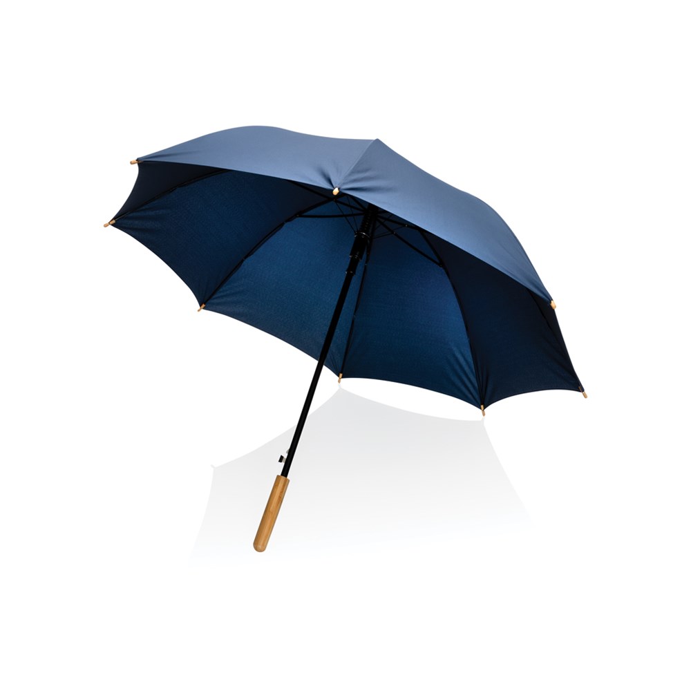 23" Impact AWARE™ RPET 190T auto open bamboe paraplu - donkerblauw (± PMS 539)
