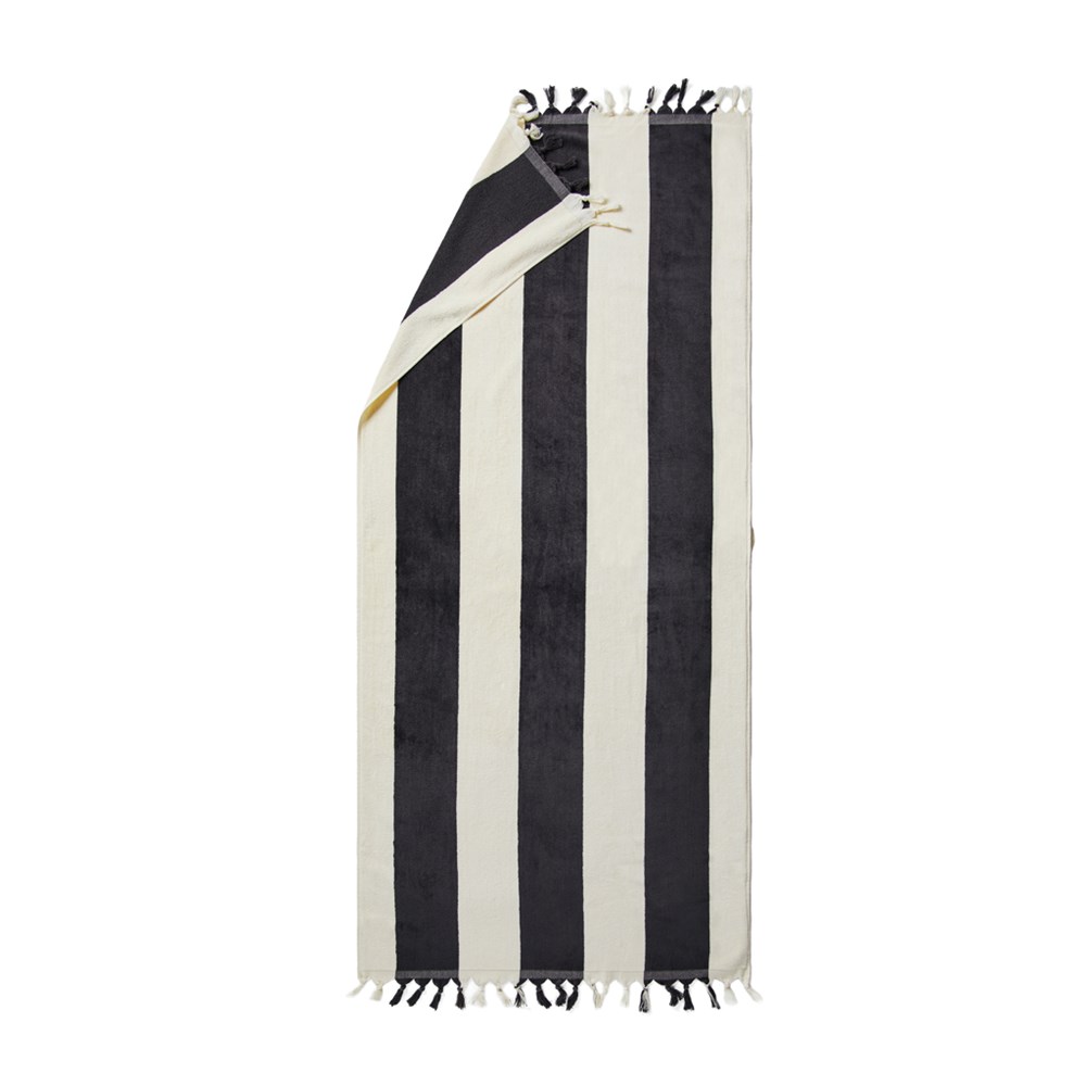 VINGA Valmer strand handdoek - zwart, beige (± PMS Black/ ± PMS 11-0606 TCX)